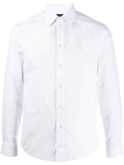 White Men's Armani Emporio Long Sleeve Cotton Shirts | 5GSCLY1