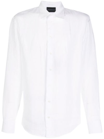 White Men's Armani Emporio Long Sleeve Shirts | 7IUA1HZ