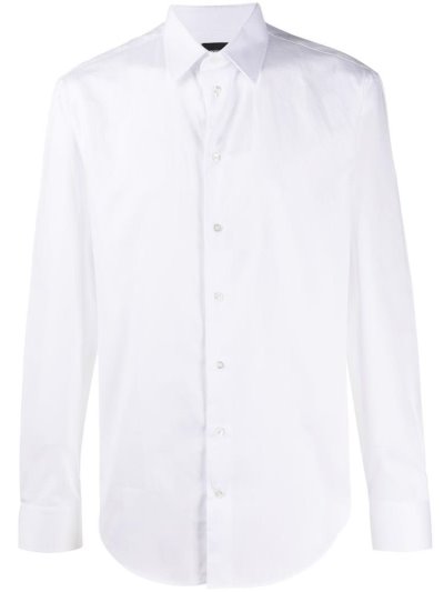 White Men's Armani Emporio Long Sleeve Fitted Shirts | 8RYTK0B