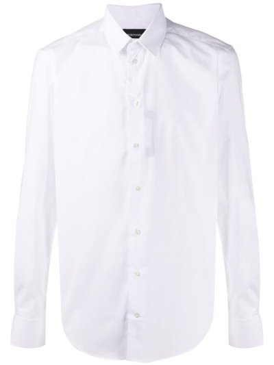 White Men's Armani Emporio Long Sleeve Fitted Shirts | EUZLC60