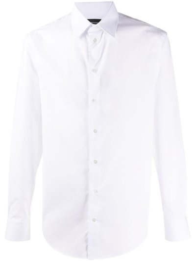 White Men's Armani Emporio Long Sleeve Fitted Shirts | EZ8UI9V