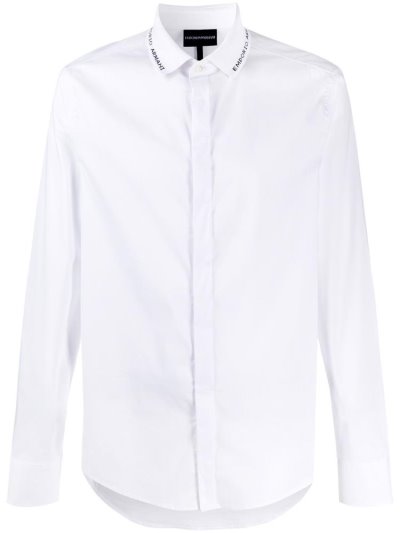 White Men's Armani Emporio Long Sleeve Polo Shirts | OEXS3GD