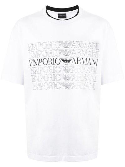 White Men's Armani Emporio Multi Logo Print T Shirts | VYXYT7J