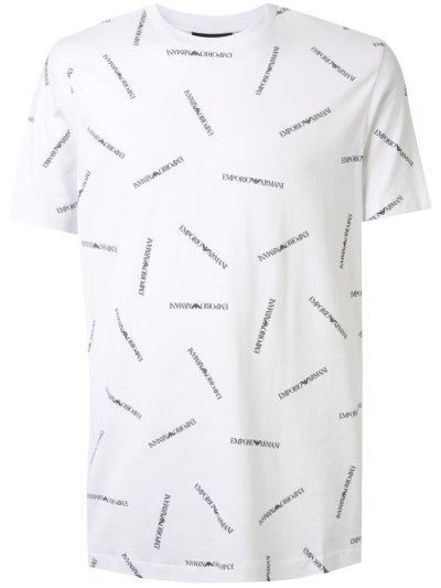 White Men's Armani Emporio Multiple Logo Print T Shirts | QM51FNP