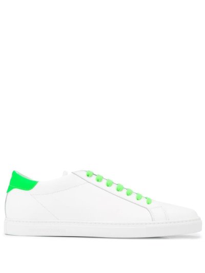 White Men's Armani Emporio Neon Trimmed Low Top Sneakers | 7EZFQBZ