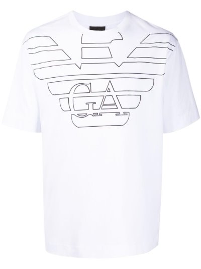 White Men's Armani Emporio Oversized Logo Print T Shirts | FW3769X