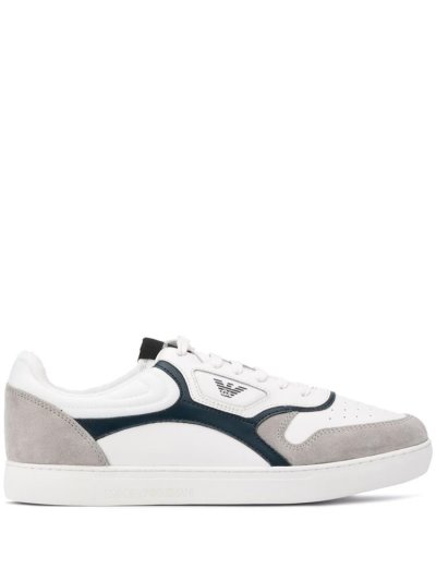 White Men's Armani Emporio Panelled Low Top Sneakers | SC5HNLP