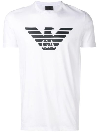 White Men's Armani Emporio Printed Logo T Shirts | RT5QHAH