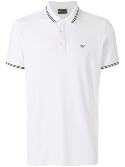 White Men's Armani Emporio Short Sleeve Polo Shirts | ELEZM4Q