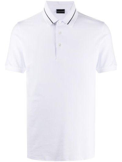 White Men's Armani Emporio Short Sleeve Polo Shirts | FDNUDKF