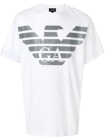 White Men's Armani Emporio Short Sleeve Logo T Shirts | FPZV2XO