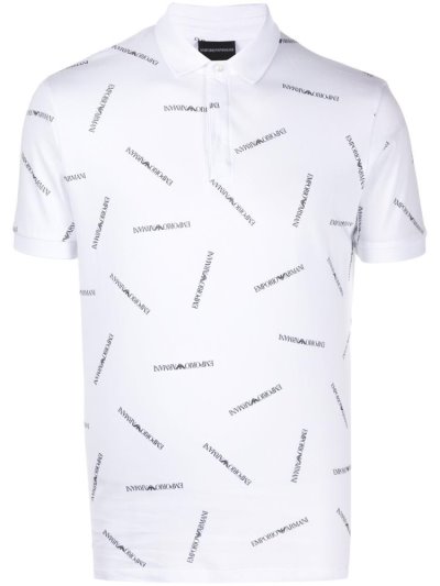 White Men's Armani Emporio Short Sleeve Logo Print Polo Shirts | KGE5Q5Y