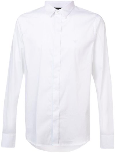 White Men's Armani Emporio Slim Fit Classic Shirts | TYMNFHY