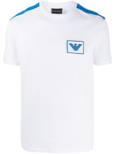 White Men's Armani Emporio Two Tone Logo T Shirts | JTG0OZV