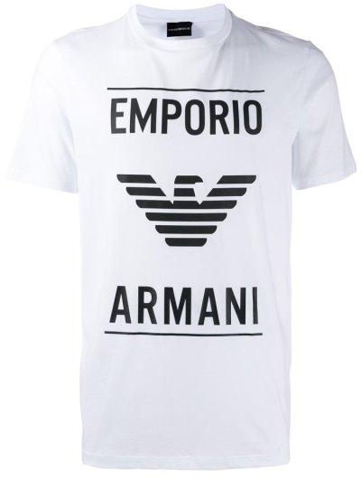 White Men's Armani Emporio Vector Stencil T Shirts | 48YC8NS