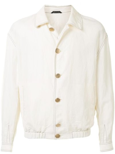 White Men's Giorgio Armani Contrast Stitched Jackets | DJY17L9