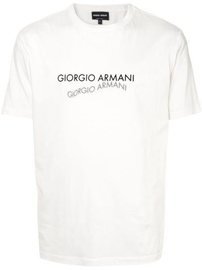 White Men's Giorgio Armani Logo Print T Shirts | 2J212GU