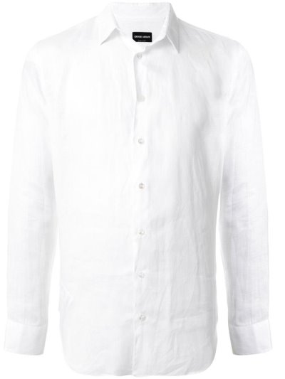 White Men's Giorgio Armani Long Sleeve Plain Shirts | QH6U9PE