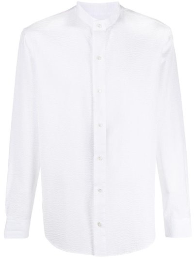 White Men's Giorgio Armani Mandarin Collar Textured Shirts | S37SEQZ