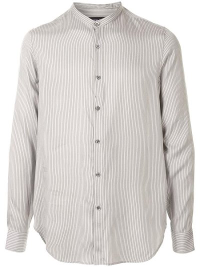 White Men's Giorgio Armani Striped Round Neck Shirts | Q5ML2ZL