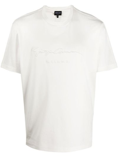 White Men's Giorgio Armani Textured Logo T Shirts | 6PAH25N