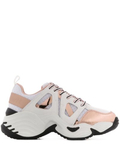 White / Pink Women's Armani Emporio Metallizzata Low Top Sneakers | TCEI8FC