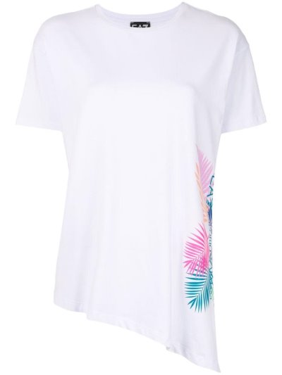 White Women's Ea7 Emporio Armani Asymmetric Graphic Print T Shirts | 2YQBPE0