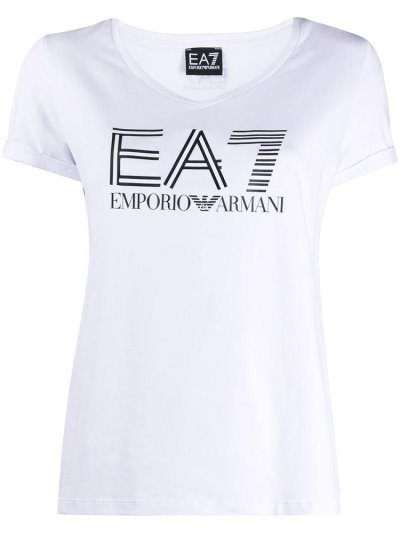 White Women's Ea7 Emporio Armani Logo T Shirts | BS1OMWD