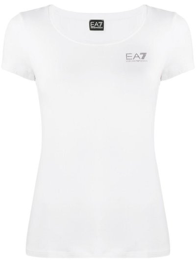 White Women's Ea7 Emporio Armani Short Sleeve Logo T Shirts | HJ3LGDO