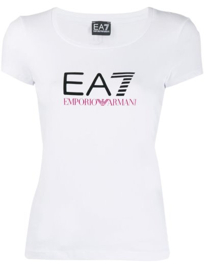 White Women's Ea7 Emporio Armani Fitted Logo Print T Shirts | JL8MPDS