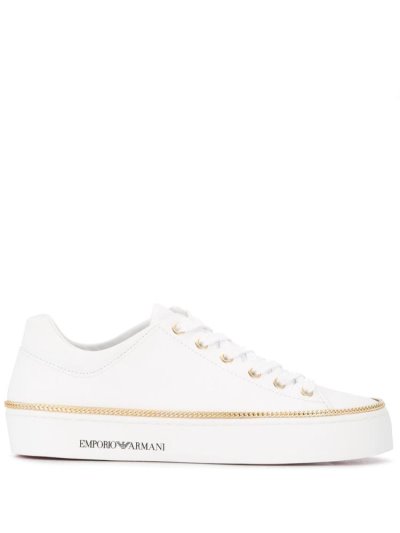 White Women's Armani Emporio Chain Trim Low Top Sneakers | 0WZC6SN