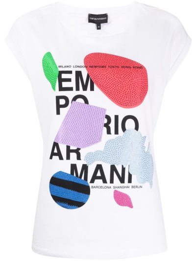 White Women's Armani Emporio Graphic Print T Shirts | 1ICJTYT