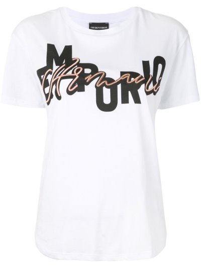 White Women's Armani Emporio Logo Print T Shirts | 4TRO6BC