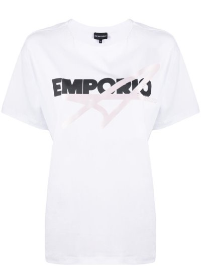 White Women's Armani Emporio Logo Print T Shirts | BXWAU2I