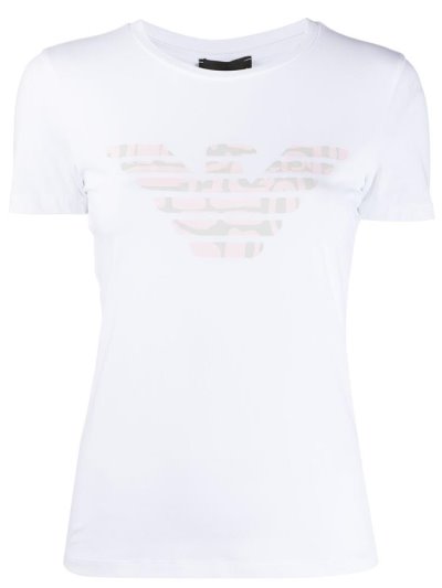 White Women's Armani Emporio Logo Print T Shirts | EB0K854