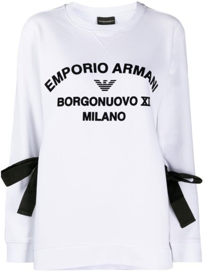 White Women's Armani Emporio Logo Print Side Tie Sweatshirts | LNZD4VQ