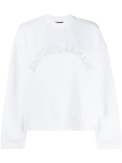 White Women's Armani Emporio Logo Embroidered Sweatshirts | RC0KJJR