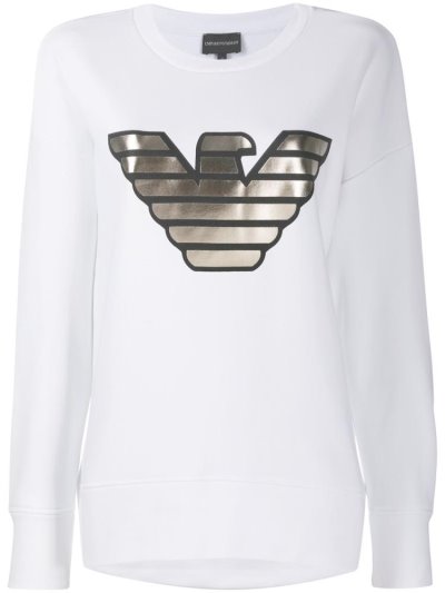 White Women's Armani Emporio Metallic Logo Sweatshirts | WYXOP4S