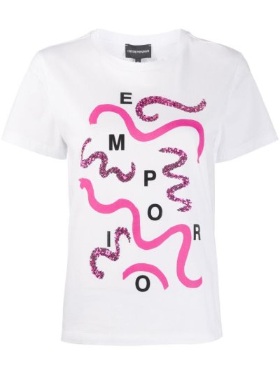 White Women's Armani Emporio Sequin Embellished Logo T Shirts | 3EA6312