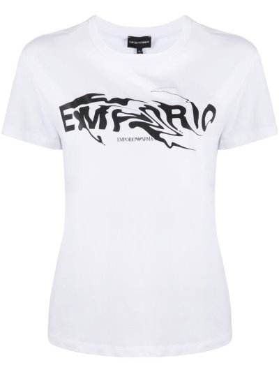 White Women's Armani Emporio Swirling Logo T Shirts | UDBTA2F