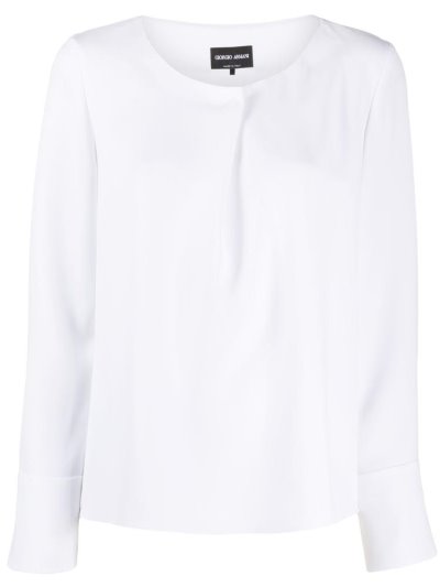 White Women's Giorgio Armani Pleated Detail Long Sleeve Blouse | DWROLLX