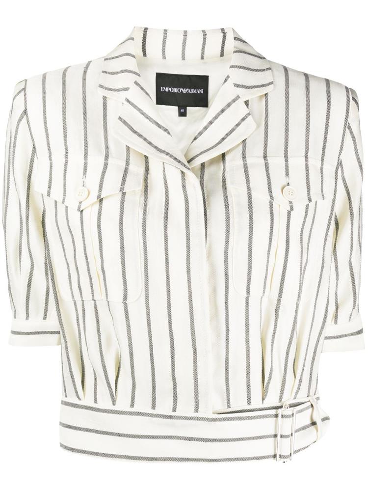 Beige / Black Women\'s Armani Emporio Striped Cropped Shirts | A2BZXOX