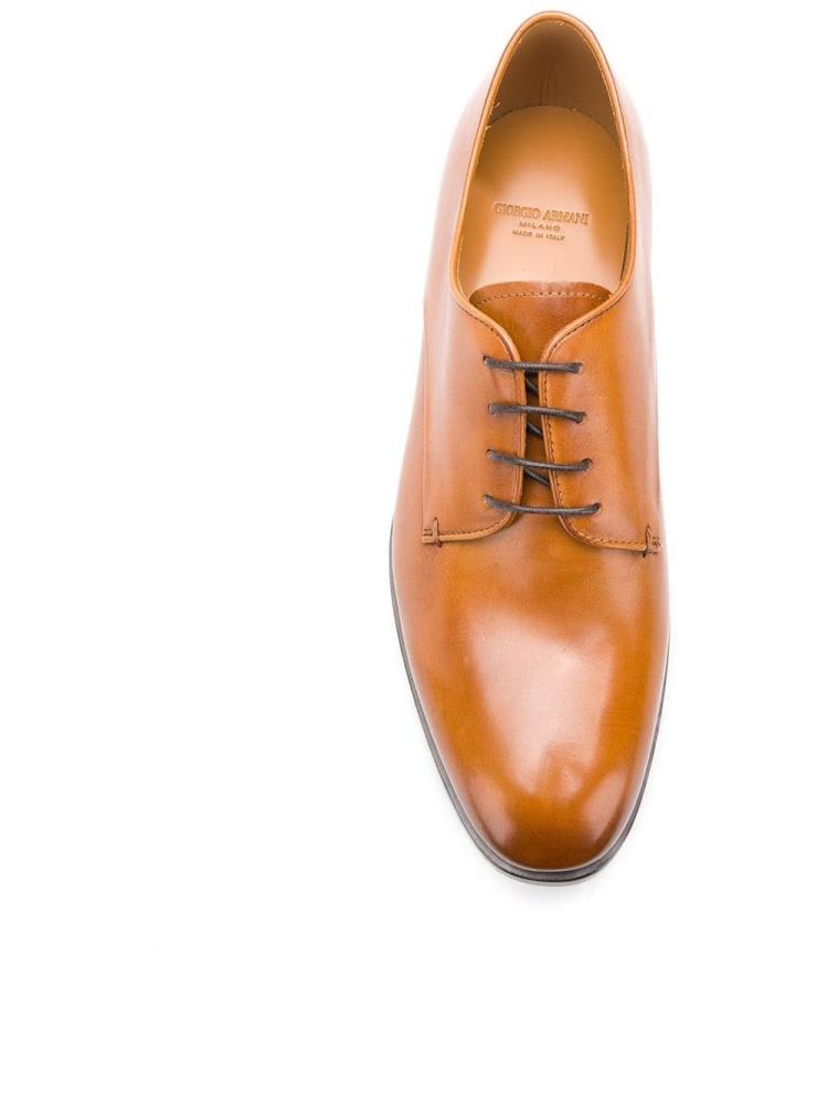 Beige Men's Giorgio Armani Almond Toe Derby Shoes | KPES5LB