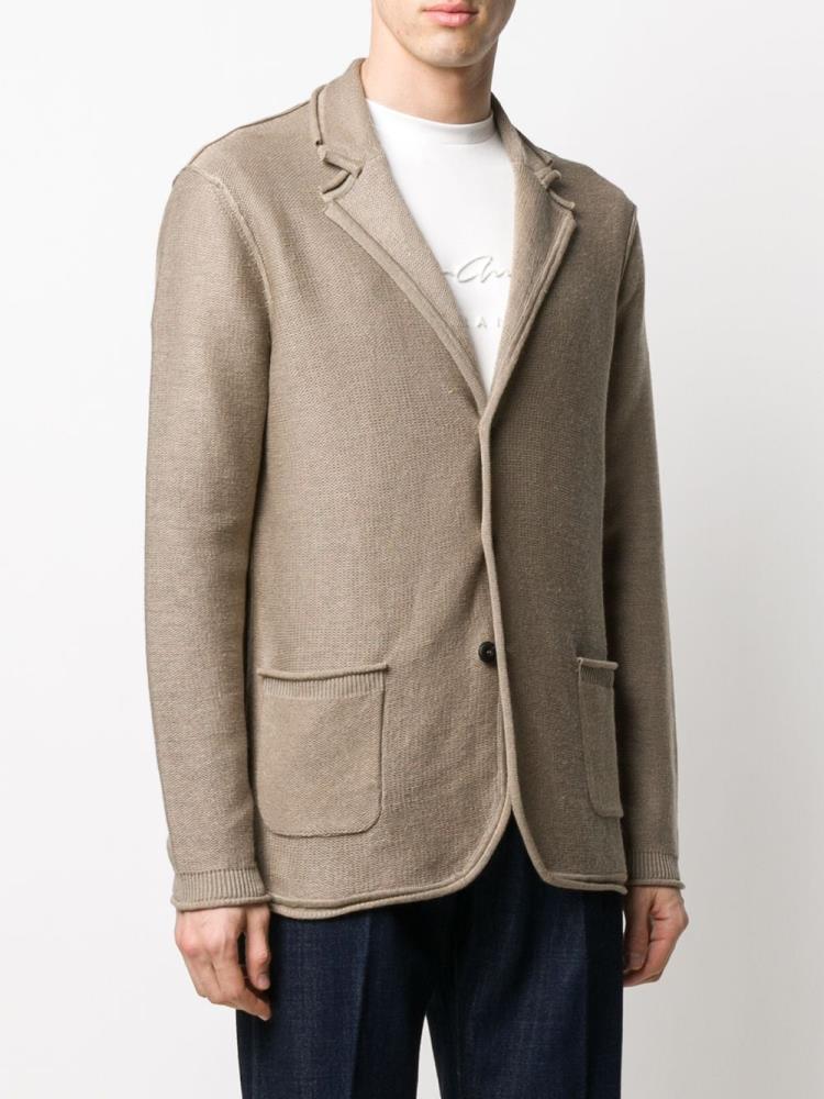 Beige Men's Giorgio Armani Fine Knit Blazers | STJ4OUA