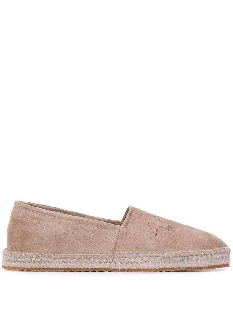 Beige Men\'s Giorgio Armani Textured Cut Out Logo Espadrille Shoes | I28HUS7