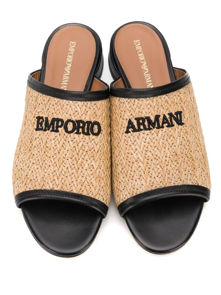 Beige Women's Armani Emporio Embroidered Logo Sandals | IALXFTY