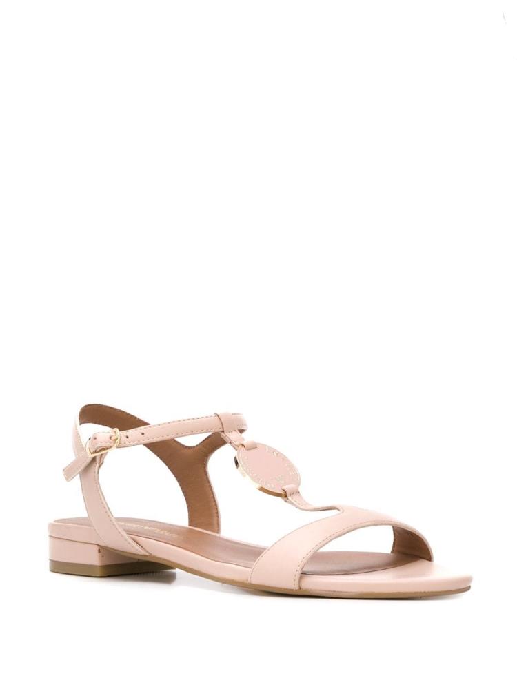 Beige Women's Armani Emporio Low Heel Logo Sandals | S4TOW5A