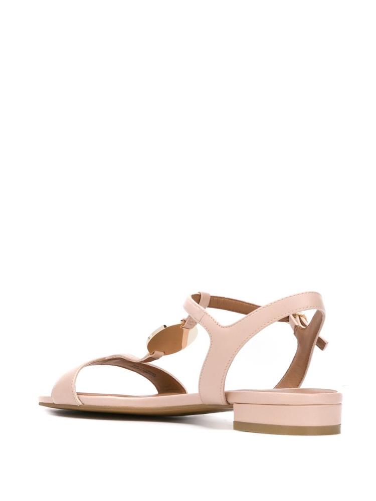 Beige Women's Armani Emporio Low Heel Logo Sandals | S4TOW5A