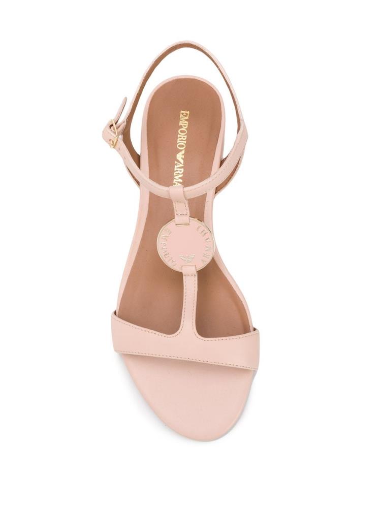 Beige Women's Armani Emporio Low Heel Logo Sandals | S4TOW5A