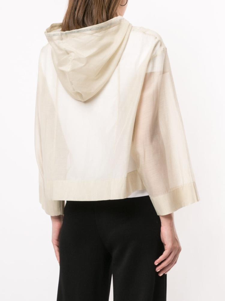 Beige Women's Armani Emporio Transparent Hooded Crop Tops | D7P6D3W